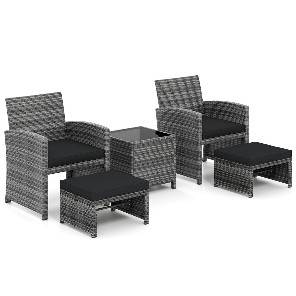 5 Pieces Patio Furniture Set PE Wicker Outdoor Lounge Chairs with 2 Ottomans