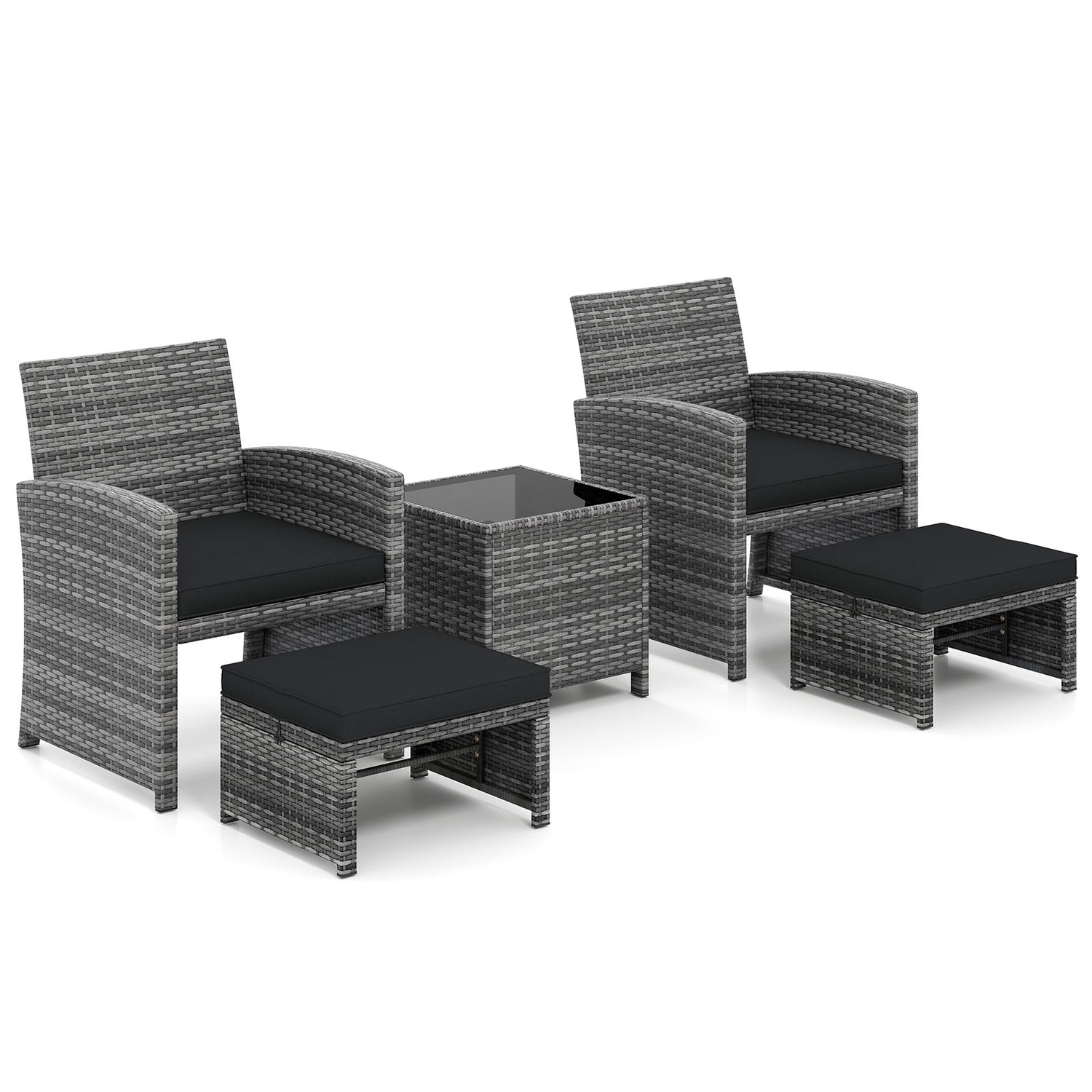 5 Pieces Patio Furniture Set PE Wicker Outdoor Lounge Chairs with 2 Ottomans