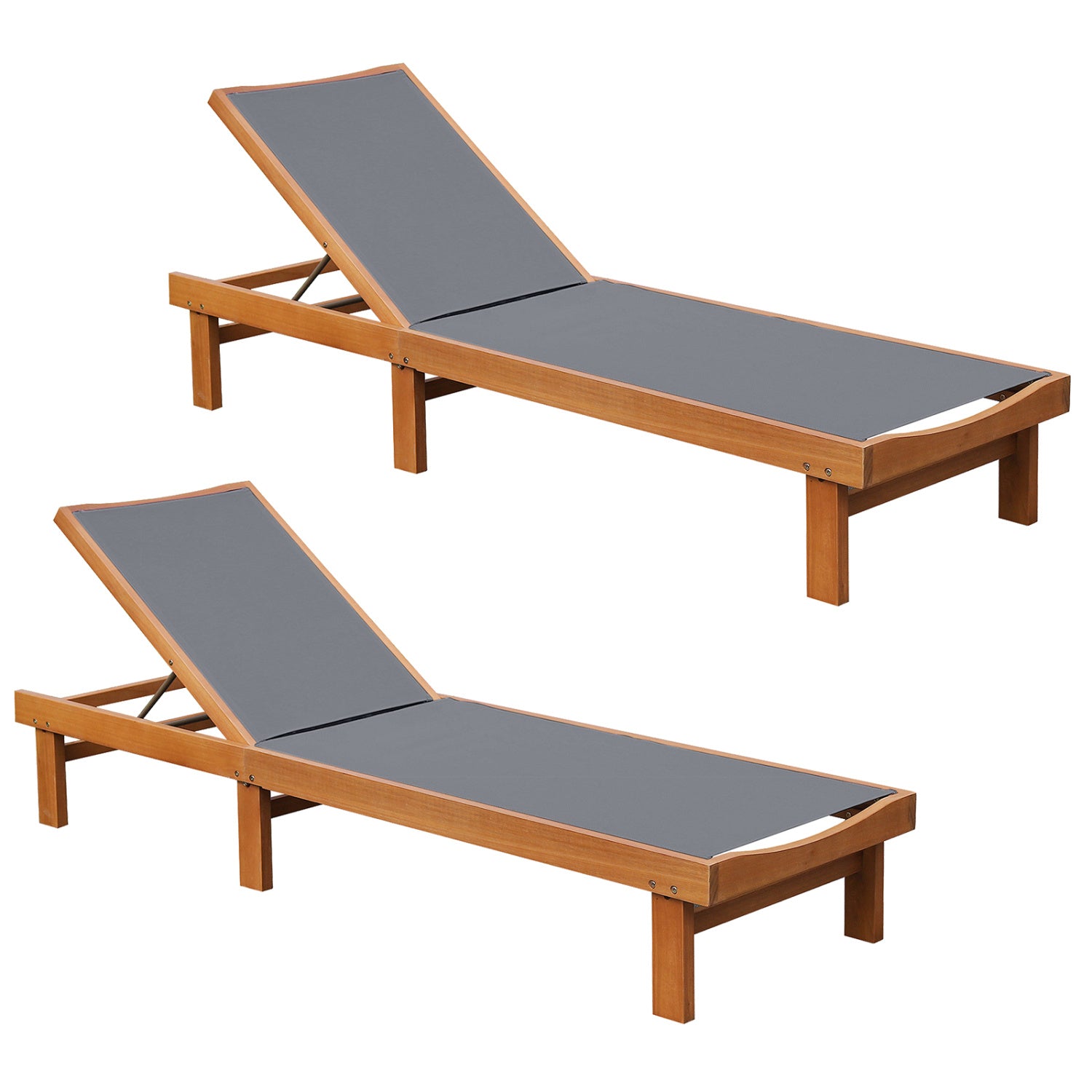5-Postion Backrest Adjustable Outdoor Wood Chaise Lounge Chair-2