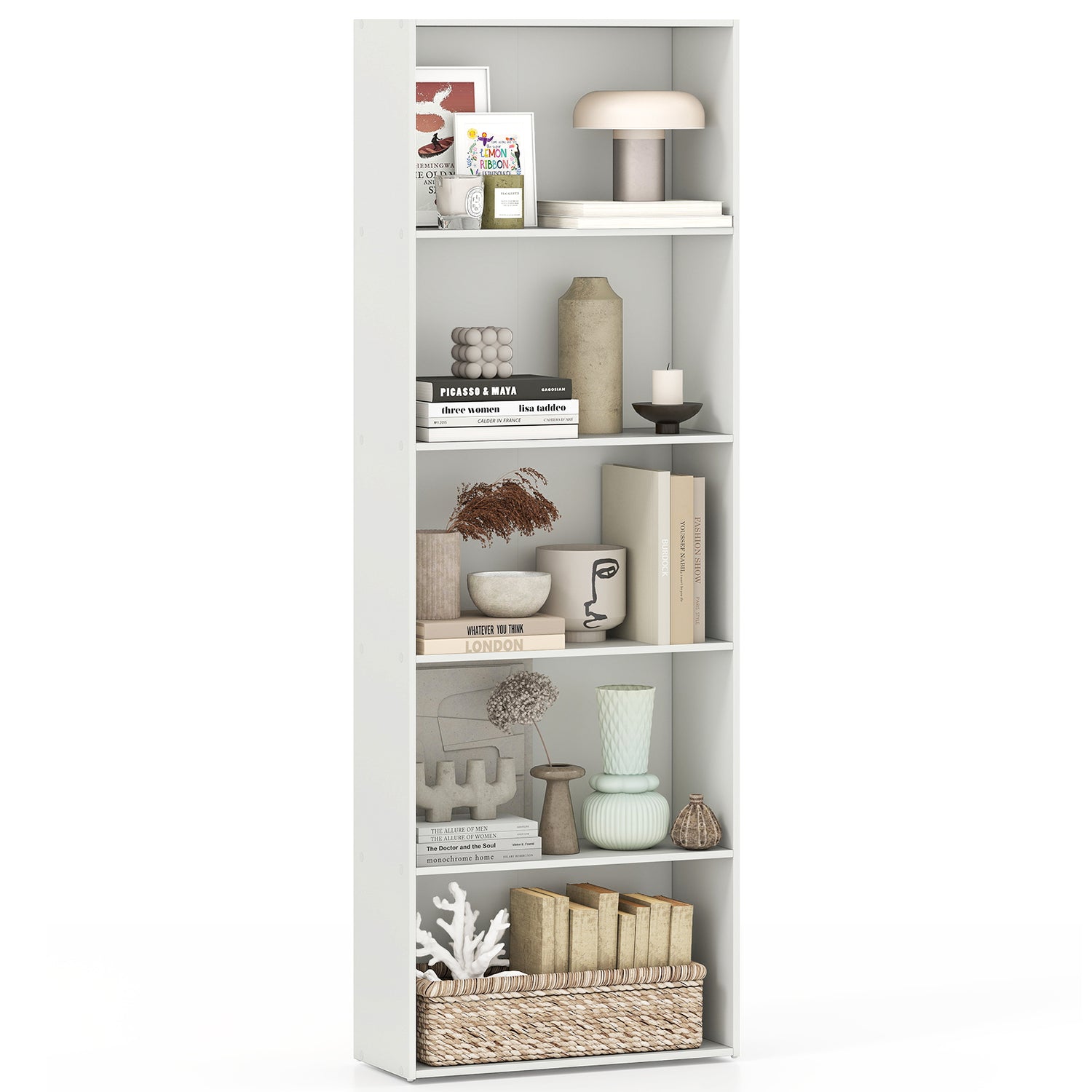 5-Shelf Storage Bookcase Modern Multi-Functional Display Cabinet Furniture