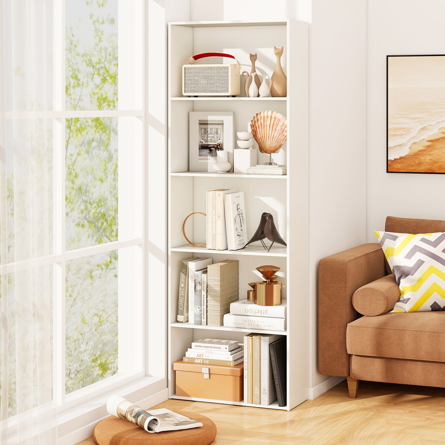 5-Shelf Storage Bookcase Modern Multi-Functional Display Cabinet Furniture