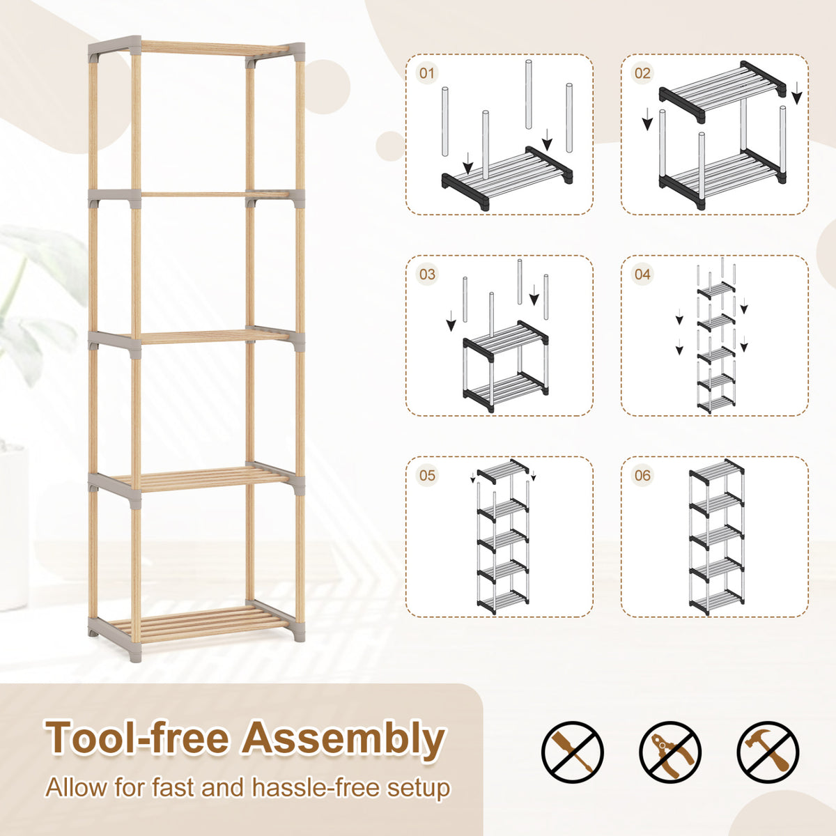5-Tier/4-Tier Bookshelf with Open Shelves for Home Office and Bathroom-5/Bathroom-4