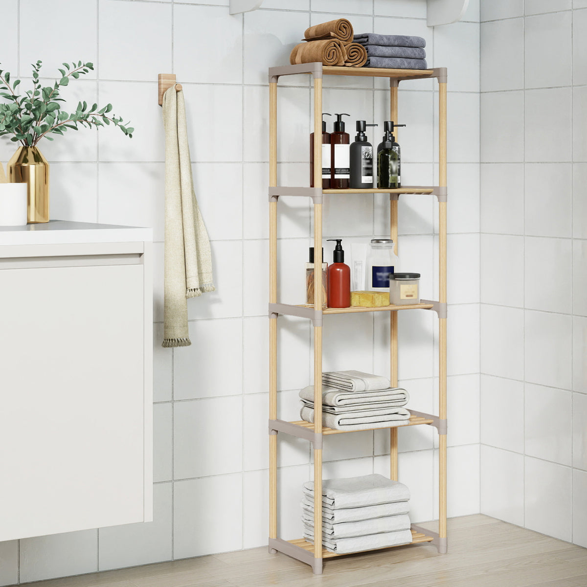 5-Tier/4-Tier Bookshelf with Open Shelves for Home Office and Bathroom-5/Bathroom-4