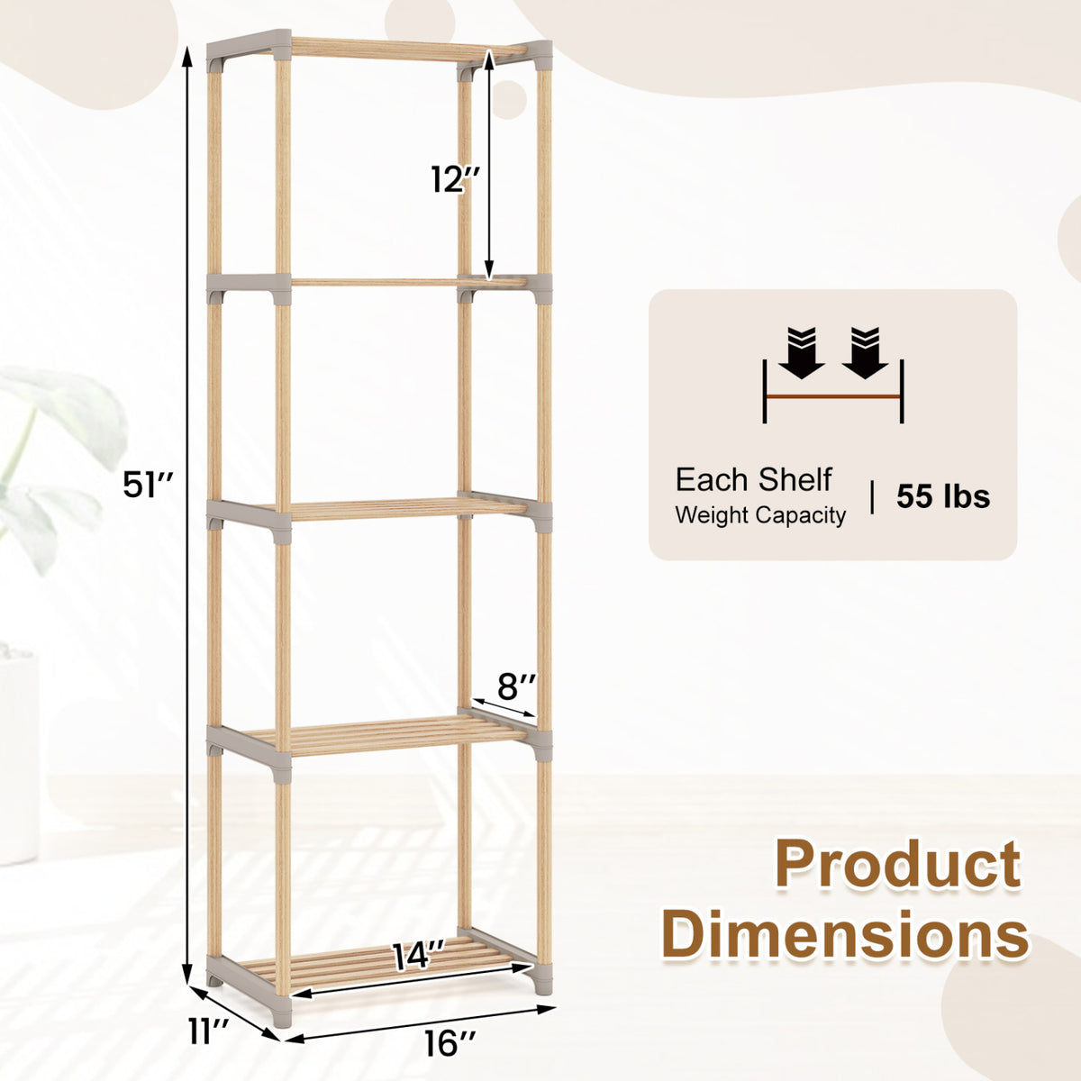 5-Tier/4-Tier Bookshelf with Open Shelves for Home Office and Bathroom-5/Bathroom-4