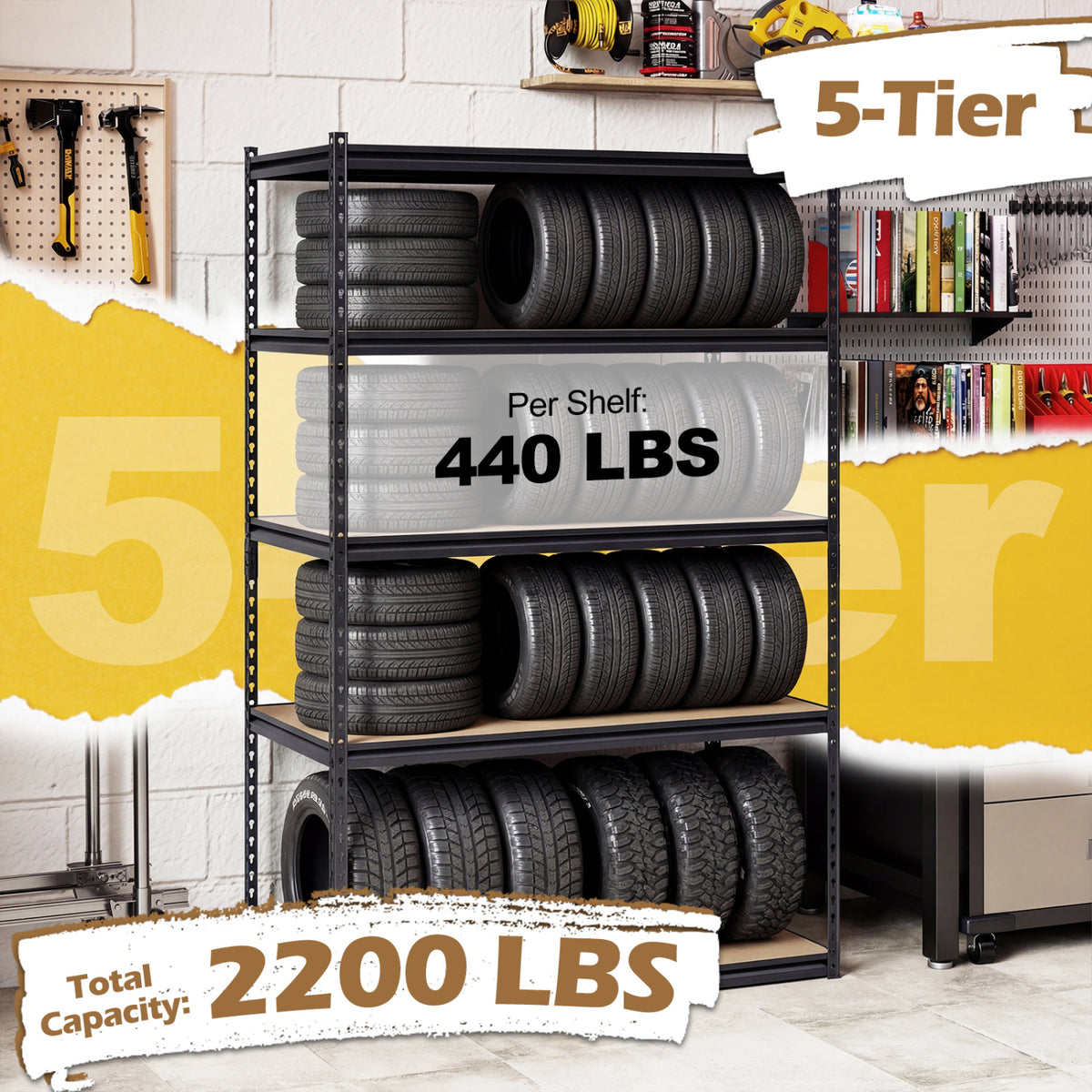 5-Tier Garage Shelving Unit 2200 LBS Heavy Duty Adjustable Utility Rack-Set of 2