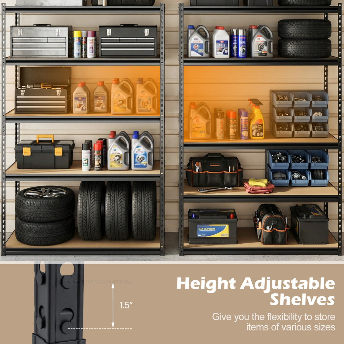 5-Tier Garage Shelving Unit 2200 LBS Heavy Duty Adjustable Utility Rack-Set of 2
