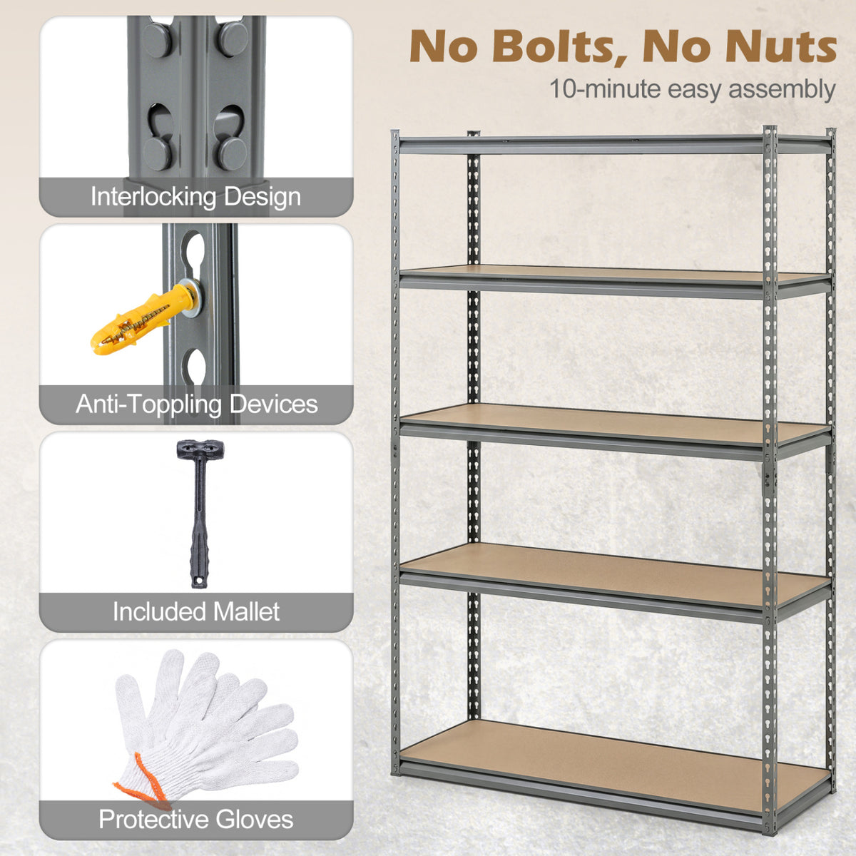 5-Tier Garage Shelving Unit 2200 LBS Metal Storage Shelves Adjustable Utility Rack for Warehouse-Set of 2