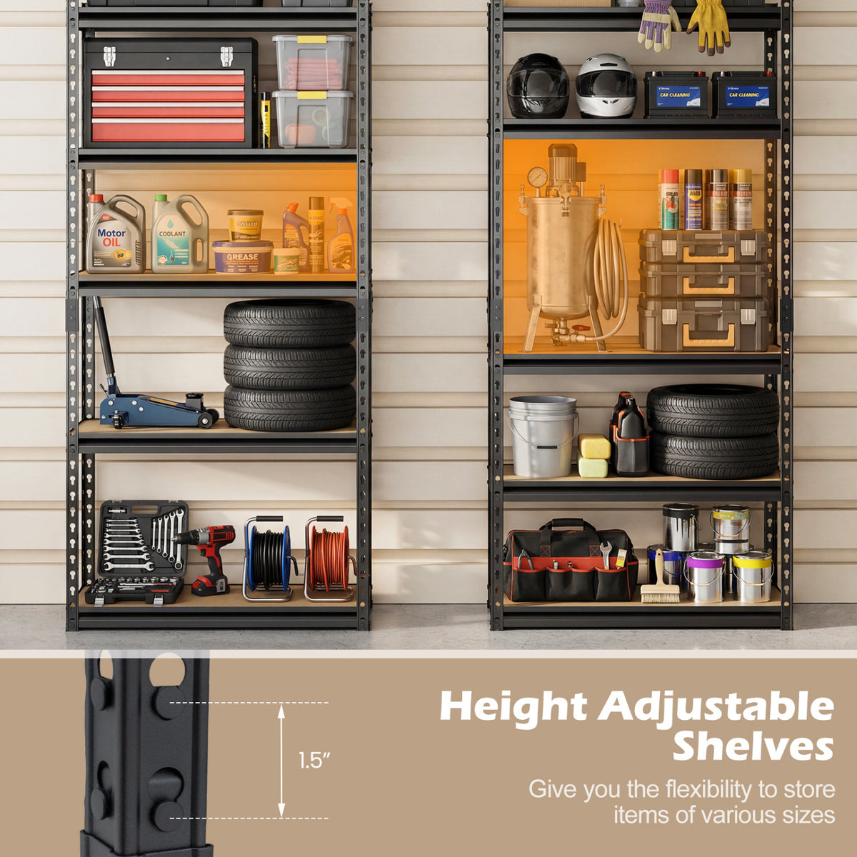 5-Tier Garage Shelving Unit 2200 LBS Metal Storage Shelves Adjustable Utility Rack-Set of 2