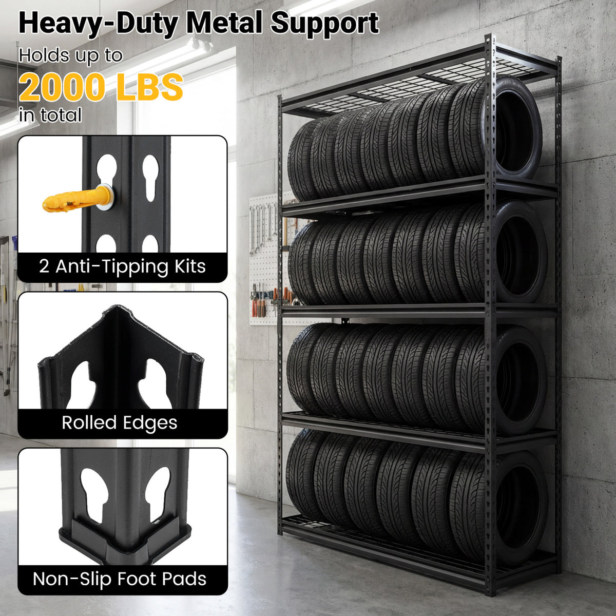 5-Tier Heavy-Duty Metal Shelving Unit with Adjustable Wire Rack Set of 1/2/3/4