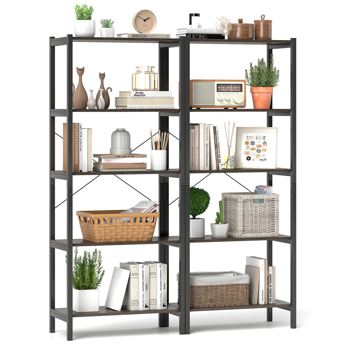 Multipurpose Open Bookcase Industrial Rack Wide Standing Storage Shelf