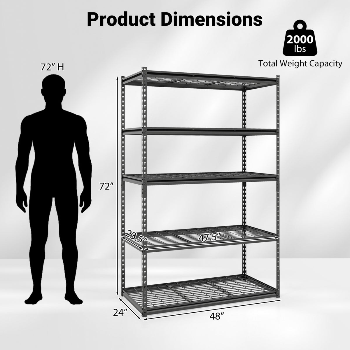 5-Tier Metal Shelving Unit 2000 lbs Capacity with Adjustable Wire Racks Set of 1/2/3/4