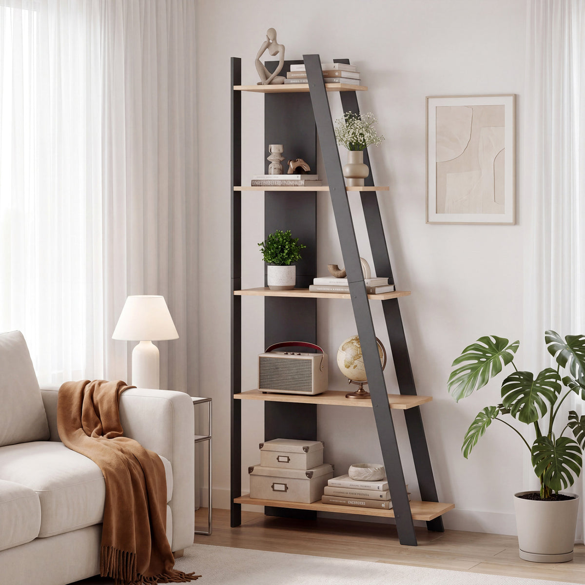 5-Tier Modern Bookshelf Narrow Vertical Display Shelf for Small Space