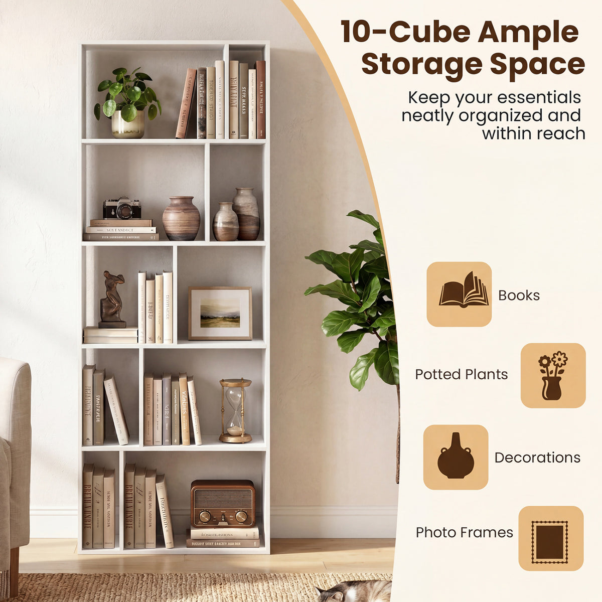 5-Tier Modern Bookshelf with Open Back and 2 Anti-Tipping Kits
