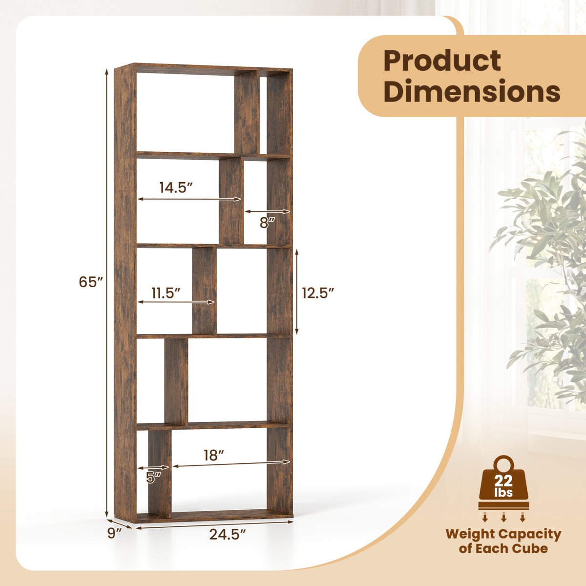 5-Tier Modern Bookshelf with Open Back and 2 Anti-Tipping Kits