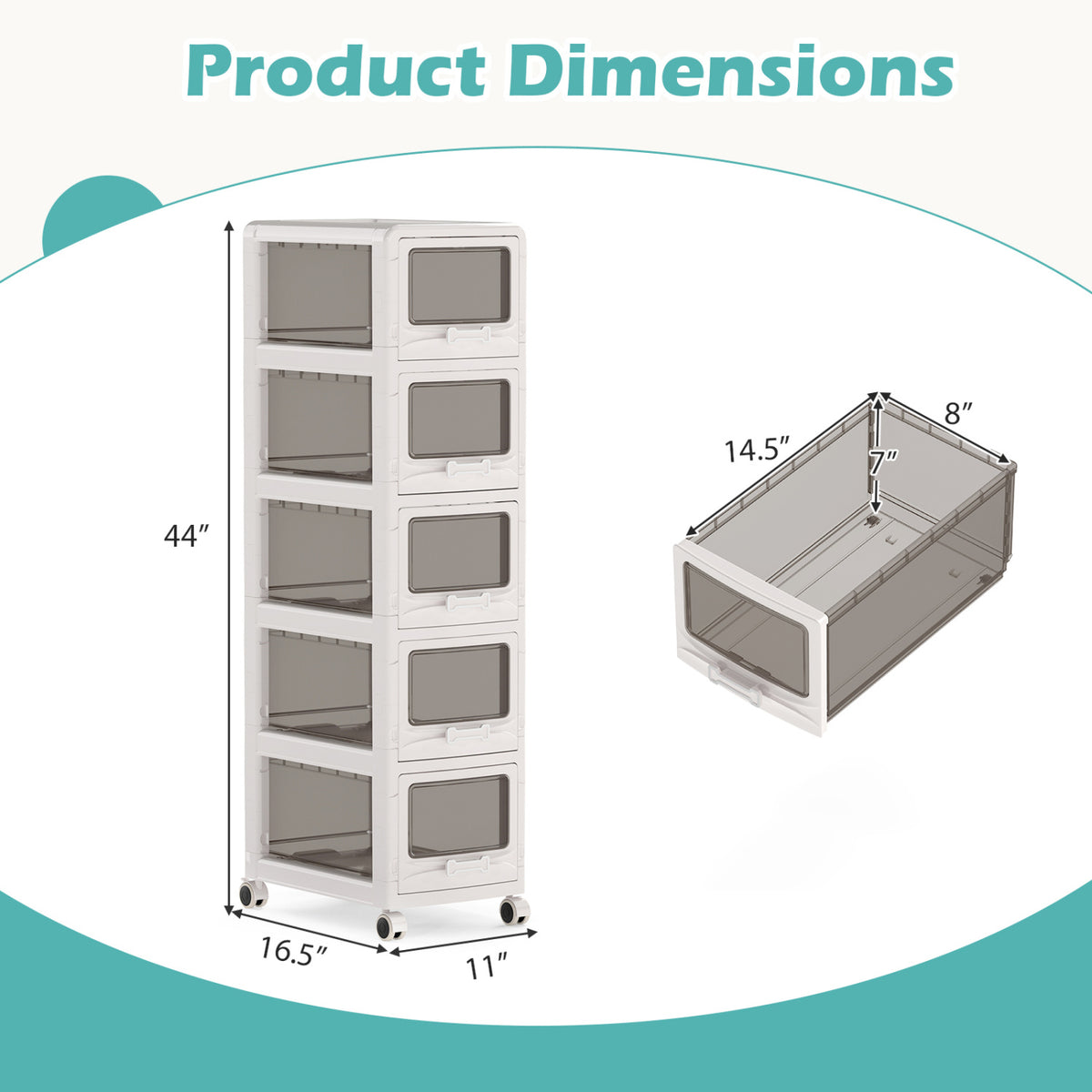 4-Tier/5-Tier/3-Tier Plastic Drawer Storage Organizer Rolling Cart with 3/4/5 Drawers and Lockable Wheels