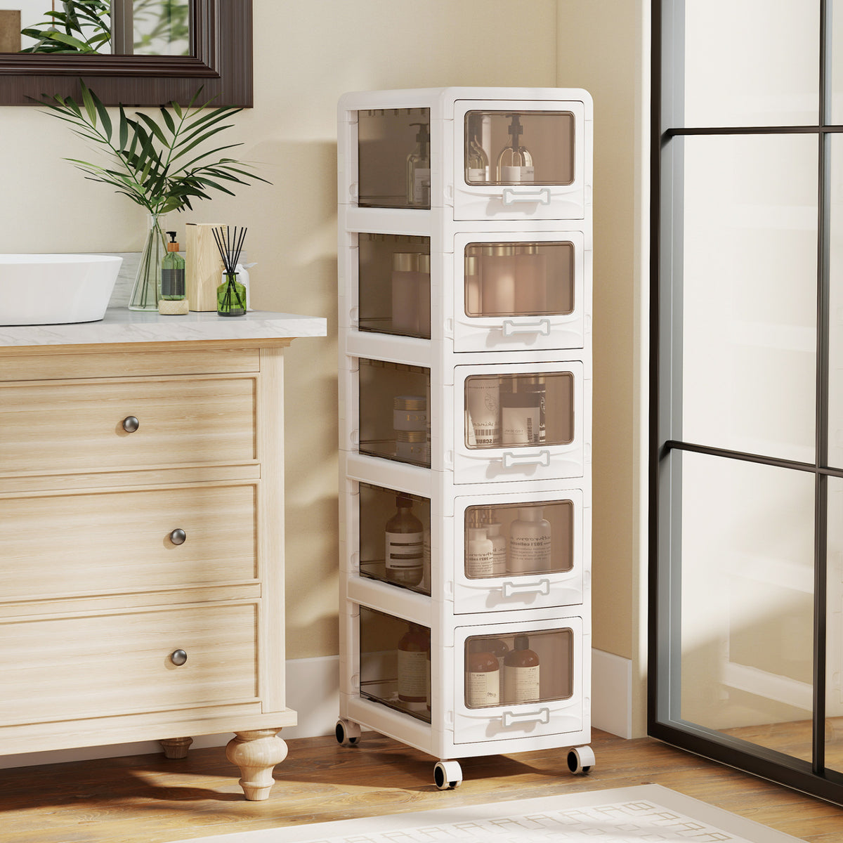 4-Tier/5-Tier/3-Tier Plastic Drawer Storage Organizer Rolling Cart with 3/4/5 Drawers and Lockable Wheels