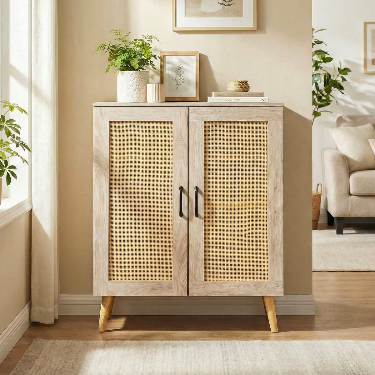 5-Tier Rattan Shoe Cabinet with 3 Removable Shelves