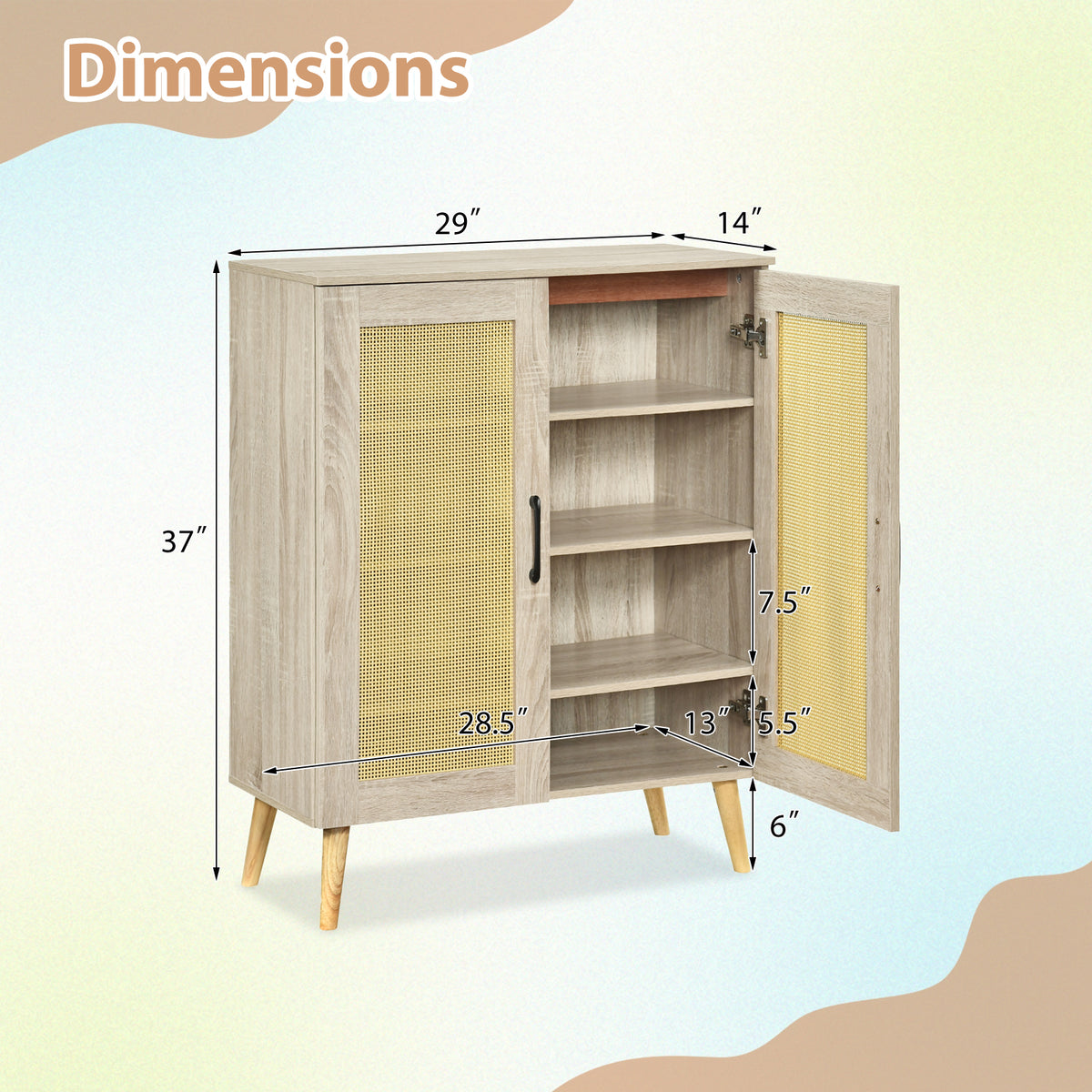 5-Tier Rattan Shoe Cabinet with 3 Removable Shelves