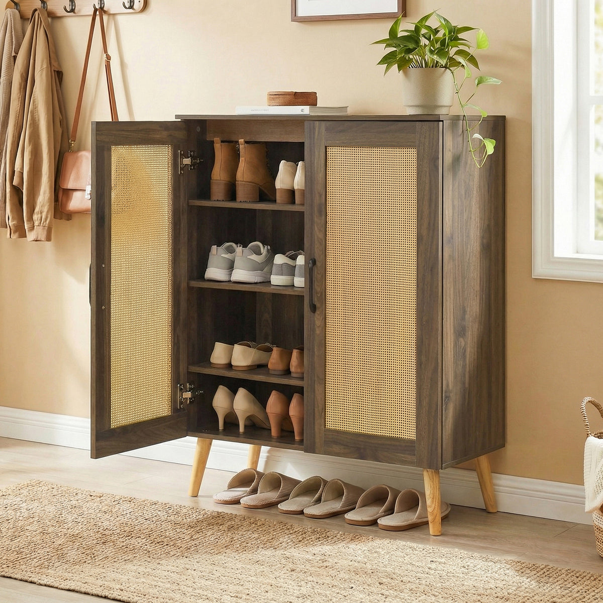 5-Tier Rattan Shoe Cabinet with 3 Removable Shelves