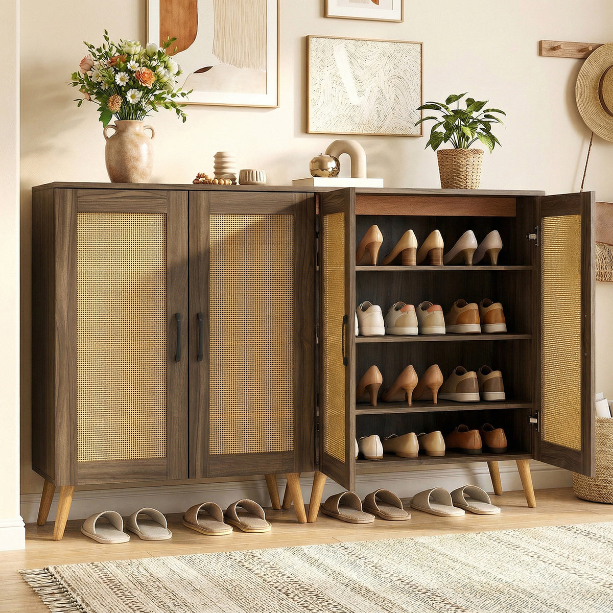 5-Tier Rattan Shoe Cabinet with 3 Removable Shelves