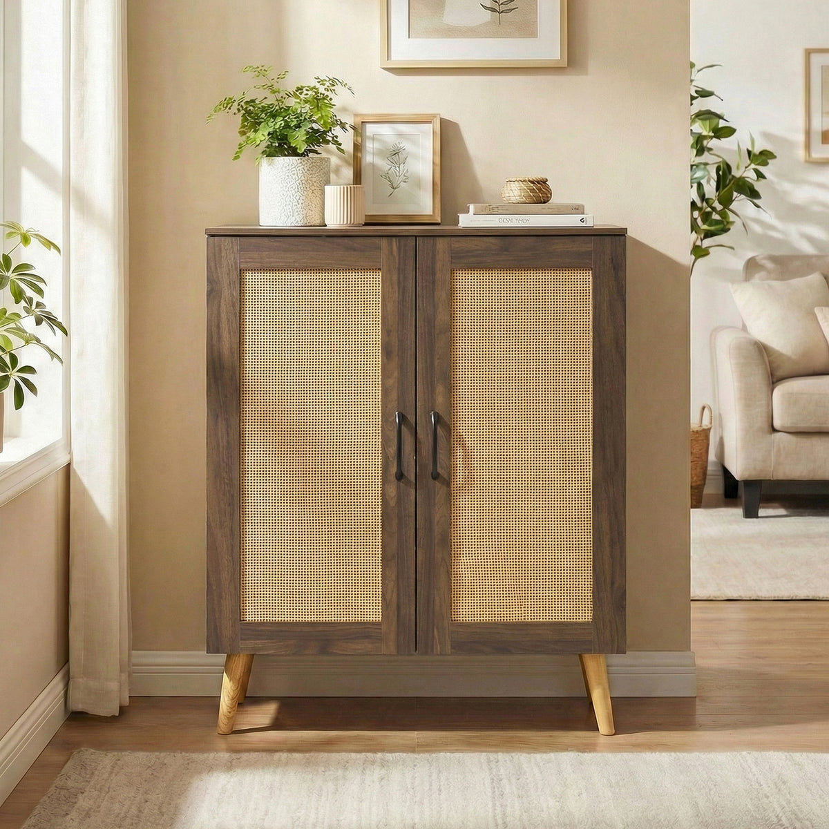 5-Tier Rattan Shoe Cabinet with 3 Removable Shelves