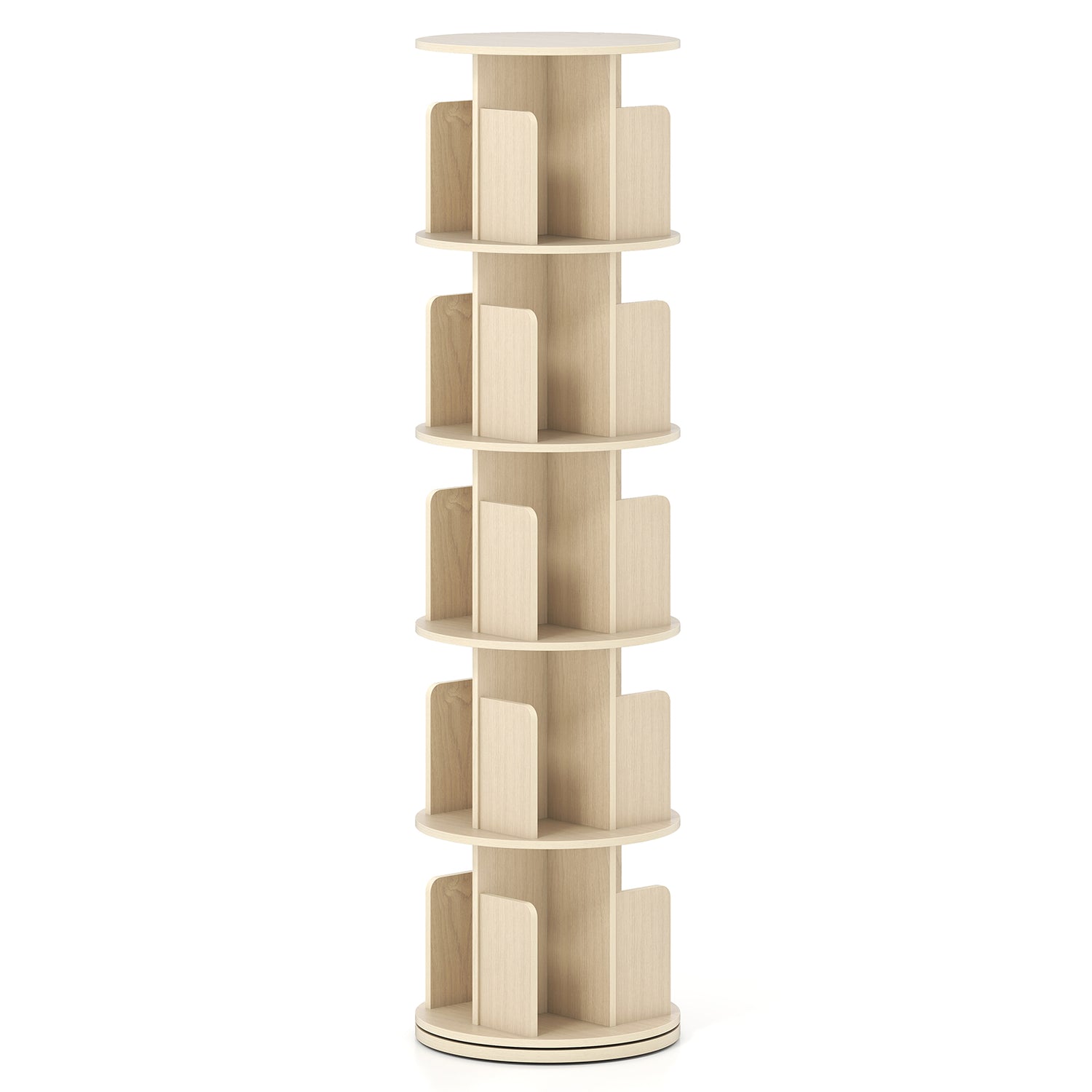 5-Tier Rotating Bookshelf 360° Display Rack with Dividers and Anti-falling Baffles