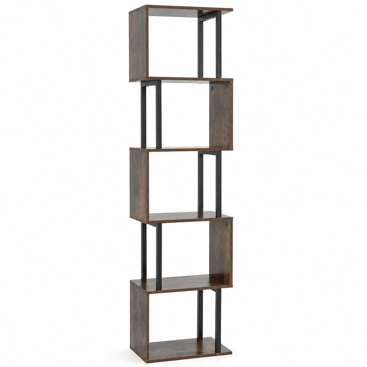 5-Tier S-Shaped Bookshelf w//with Open Cubes &/and Anti-toppling Kits for Living Room