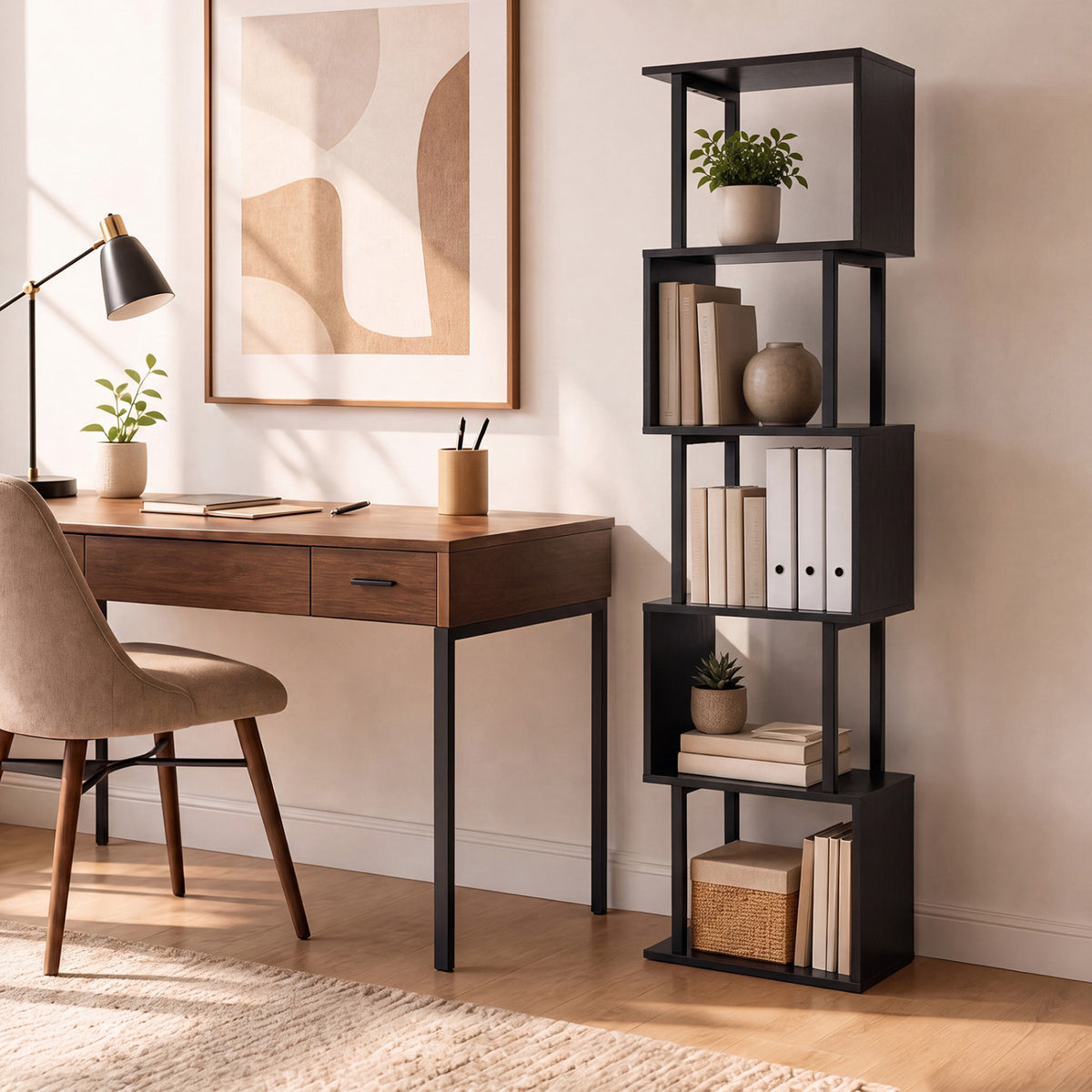 5-Tier S-Shaped Bookshelf w//with Open Cubes &/and Anti-toppling Kits for Living Room