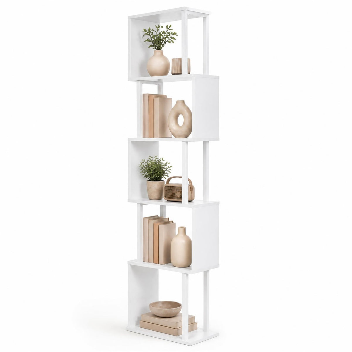 5-Tier S-Shaped Bookshelf w//with Open Cubes &/and Anti-toppling Kits for Living Room