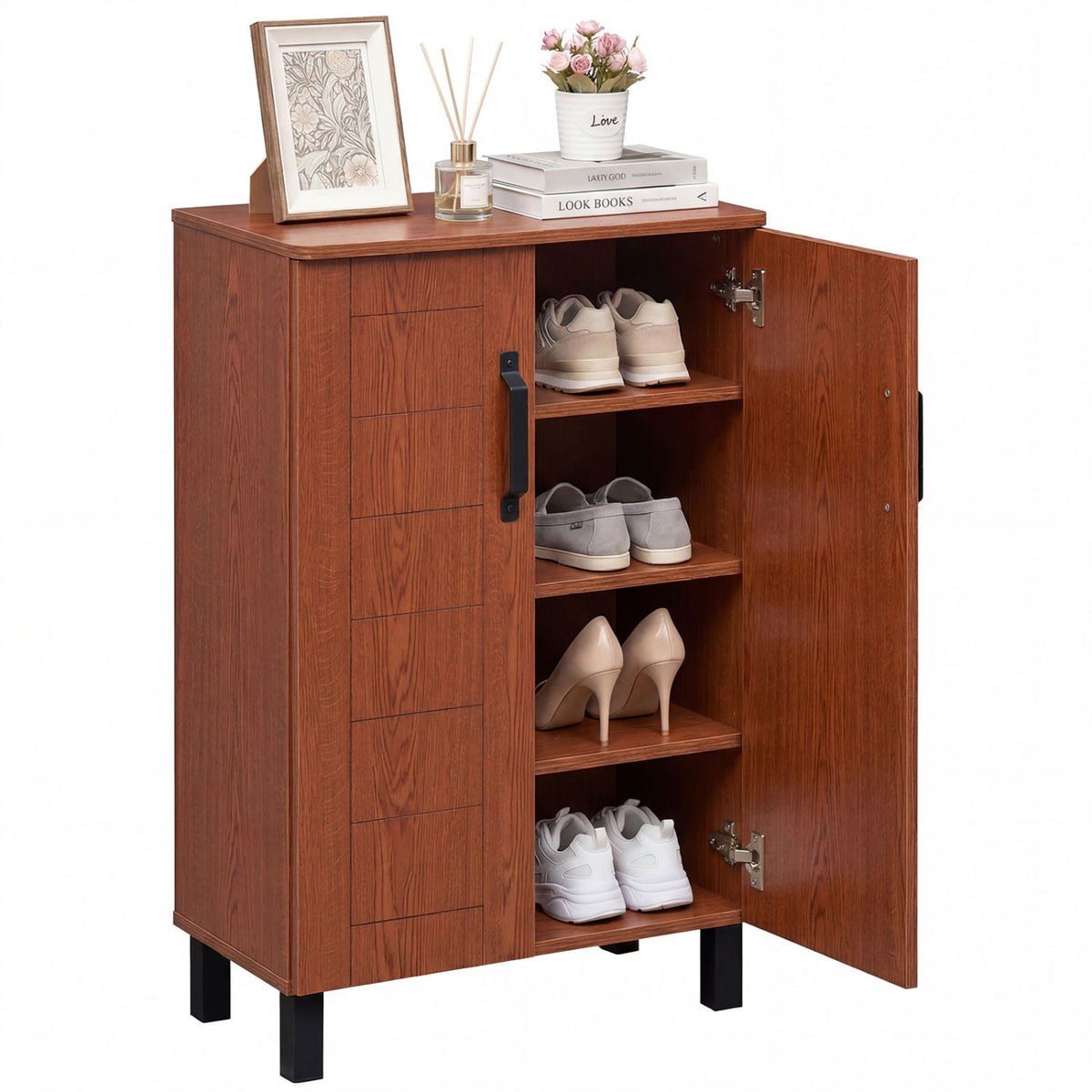 5-Tier Shoe Storage Cabinet Freestanding Wooden Shoe Rack Organizer