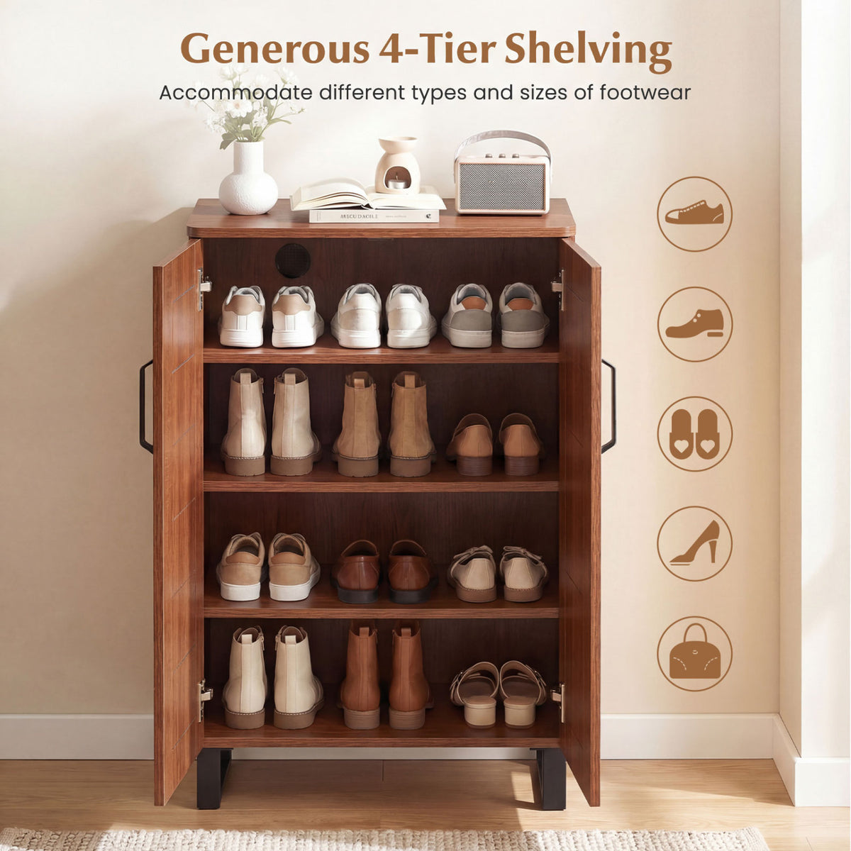 5-Tier Shoe Storage Cabinet Freestanding Wooden Shoe Rack Organizer