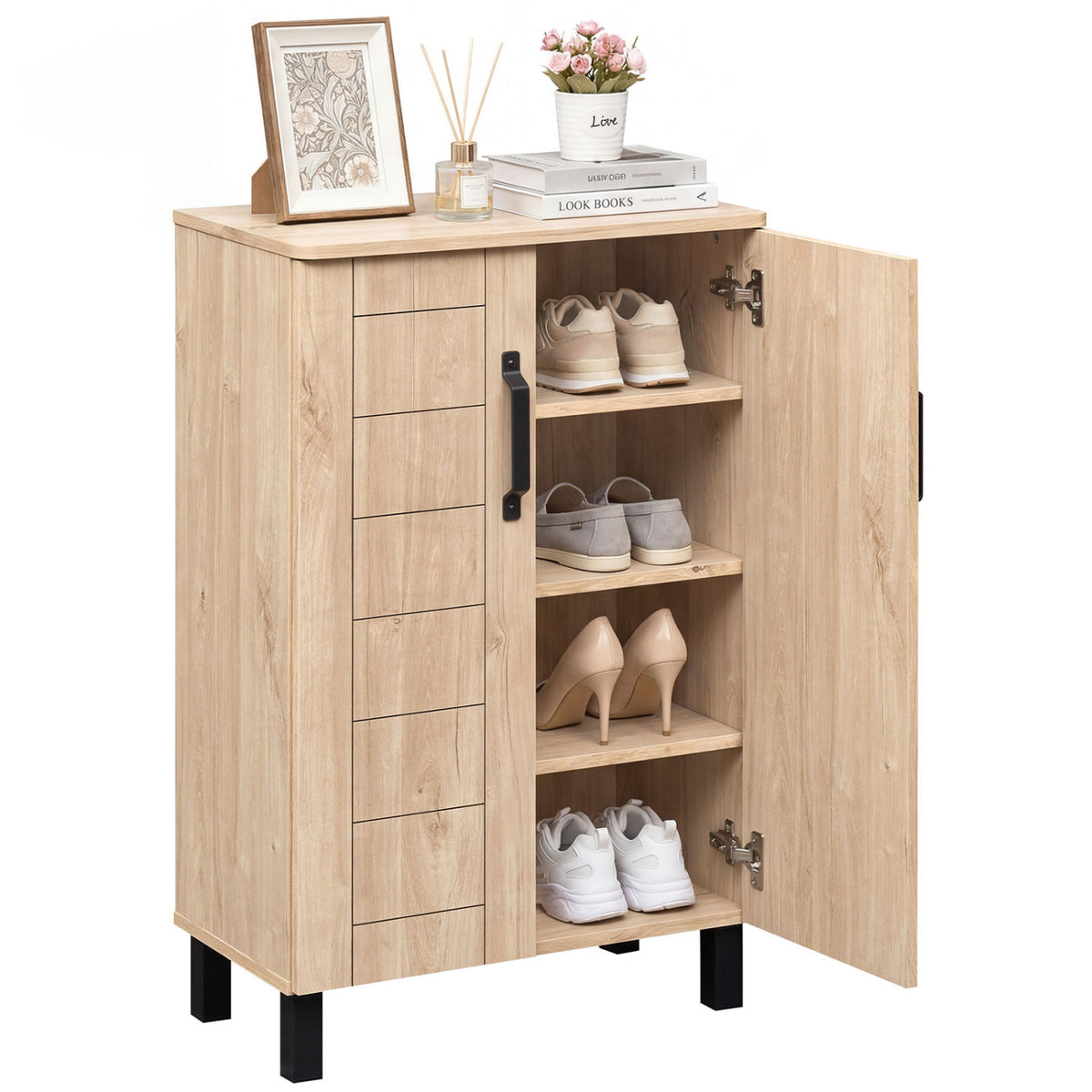 5-Tier Shoe Storage Cabinet Freestanding Wooden Shoe Rack Organizer