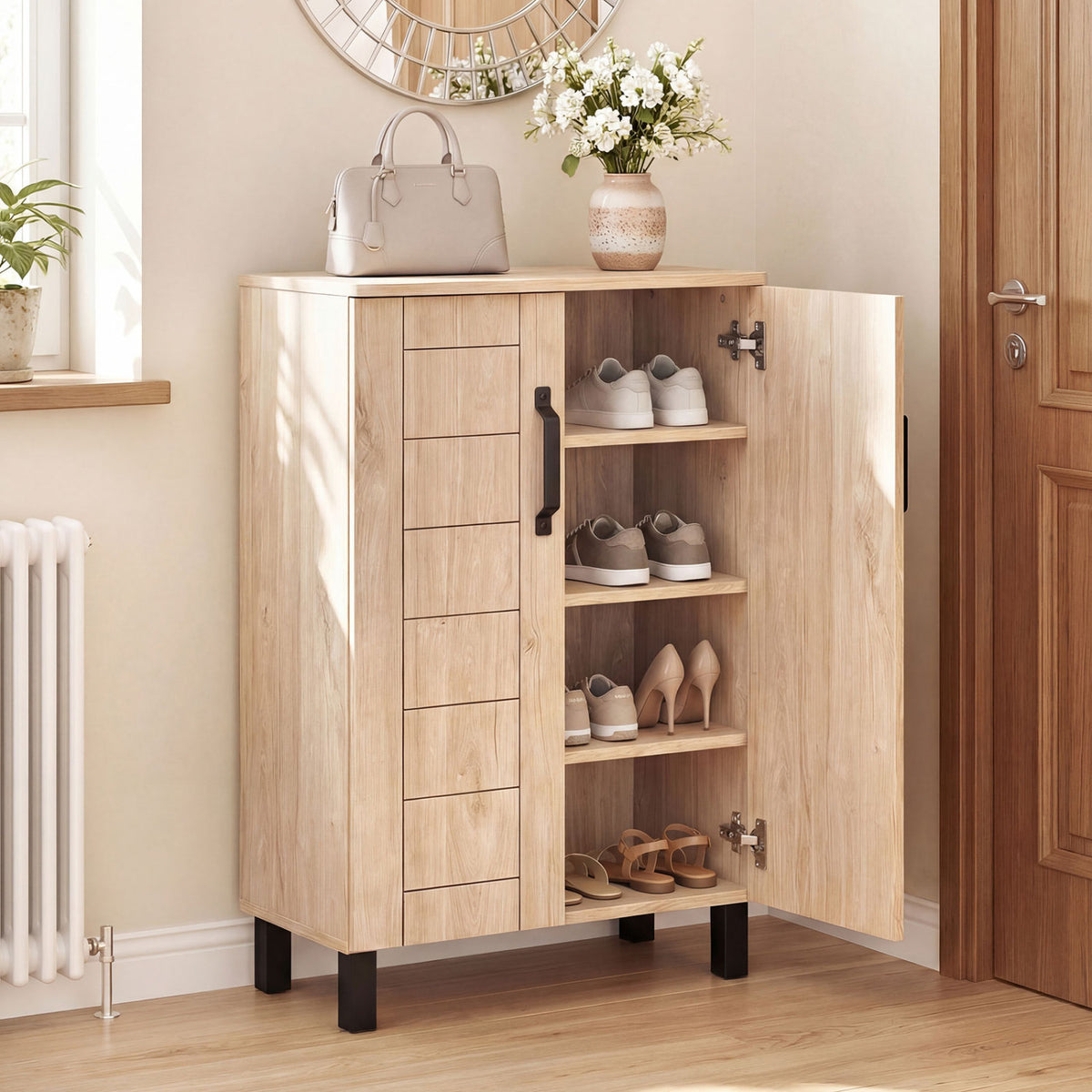 5-Tier Shoe Storage Cabinet Freestanding Wooden Shoe Rack Organizer