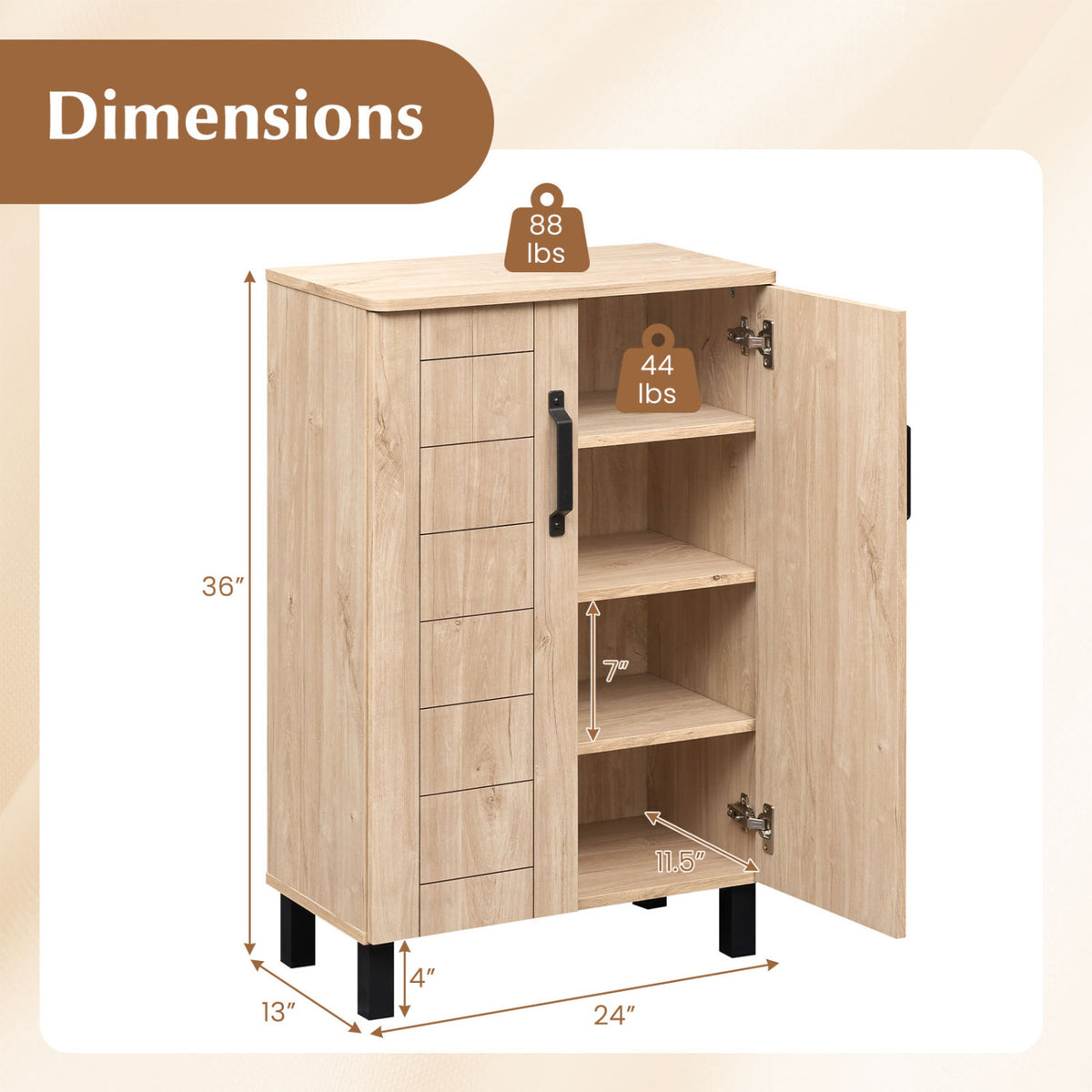 5-Tier Shoe Storage Cabinet Freestanding Wooden Shoe Rack Organizer