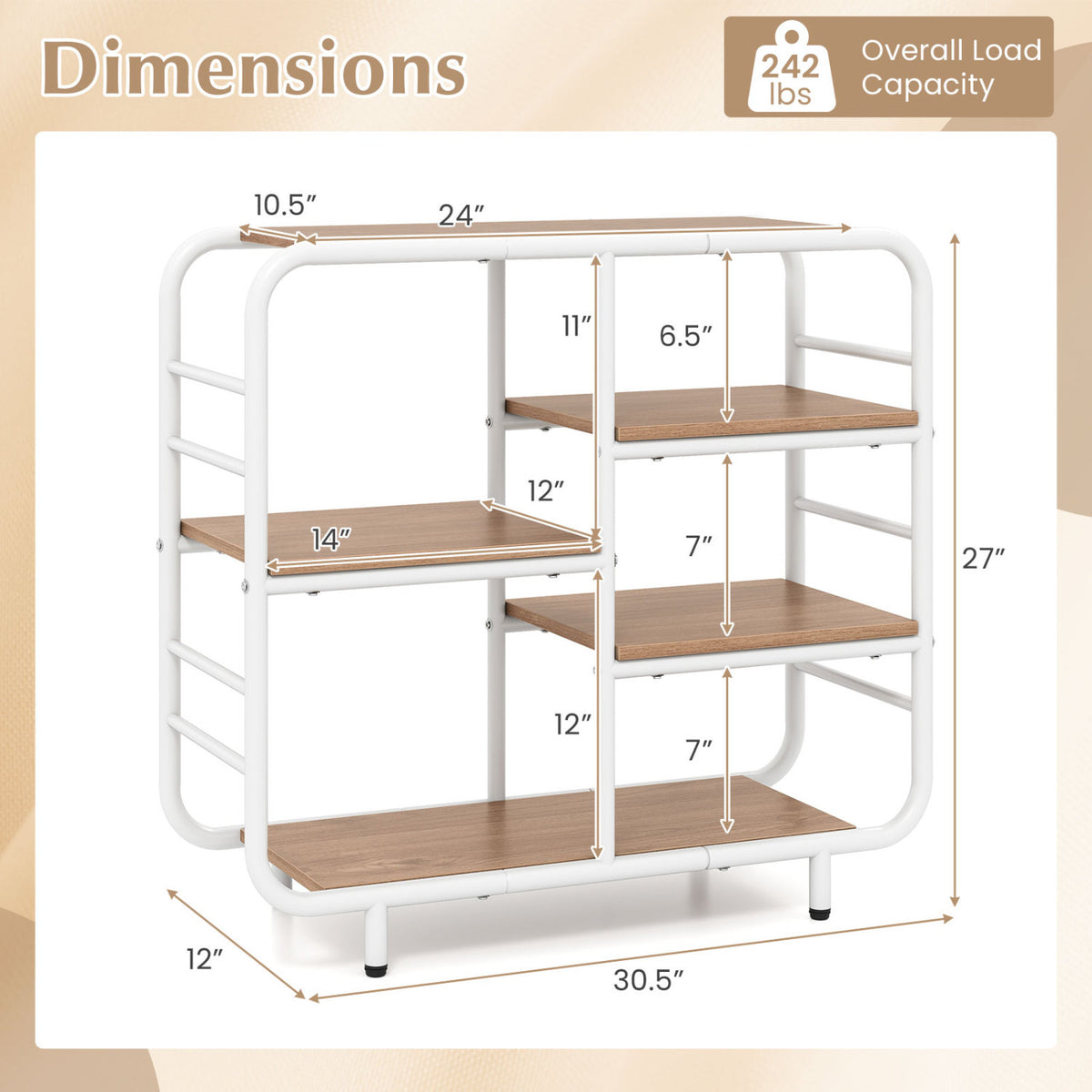 5-Tier Storage Organizer Open Book Shelf with Metal Frame-Natural