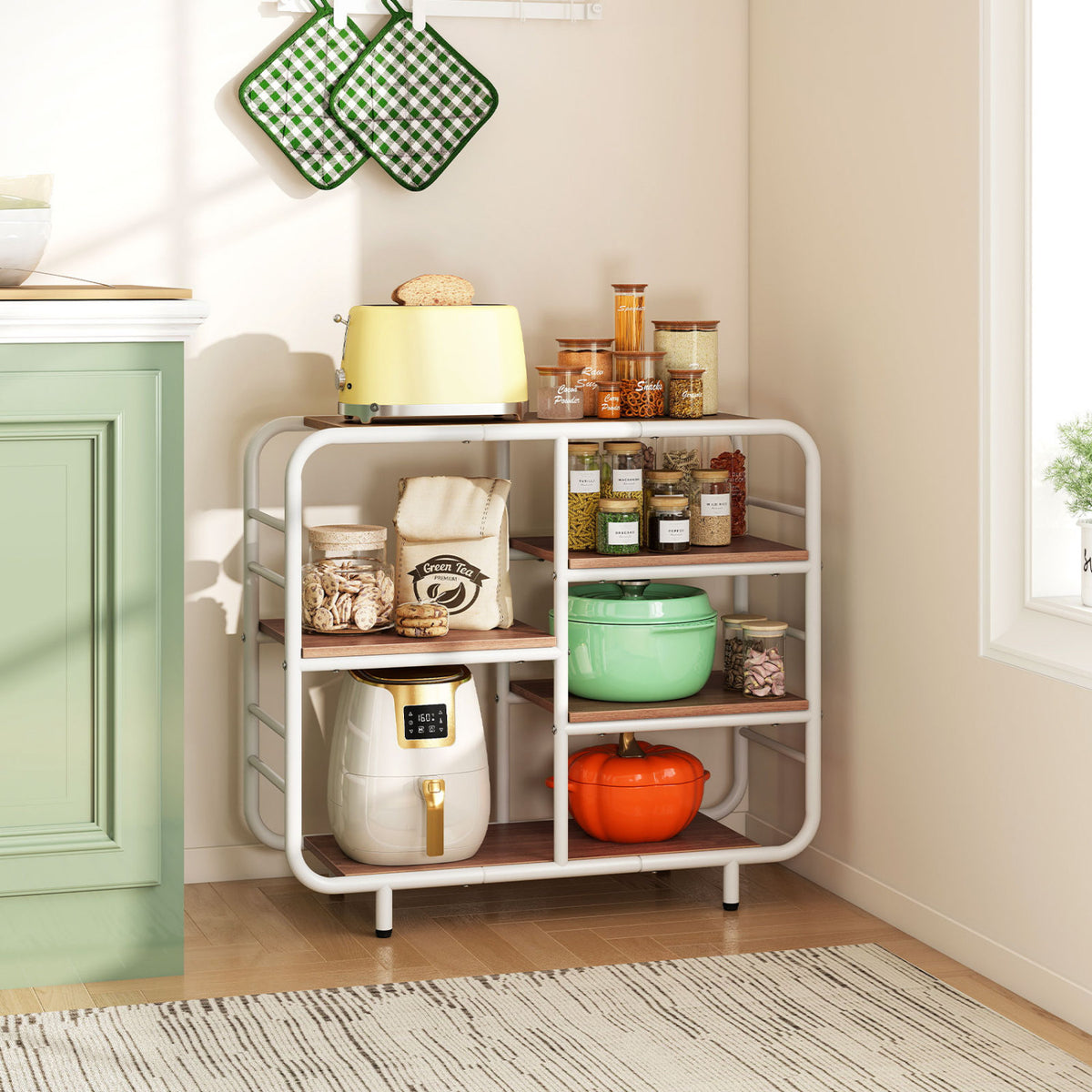 5-Tier Storage Organizer Open Book Shelf with Metal Frame-Natural