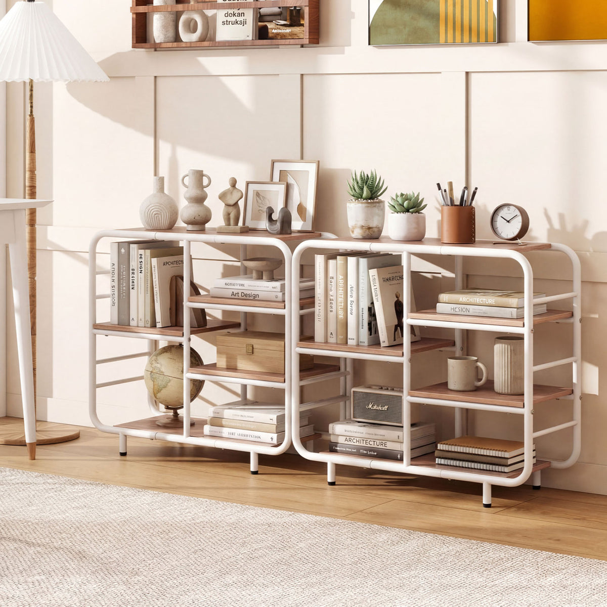 5-Tier Storage Organizer Open Book Shelf with Metal Frame-Natural