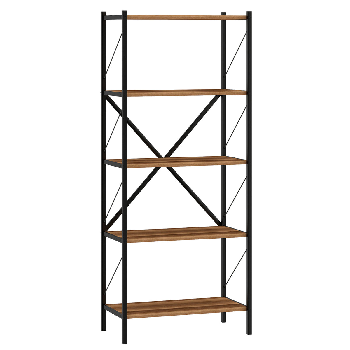 5-Tier Tall Bookshelf Industrial Bookcase with Heavy-Duty Metal Frame Modern Storage