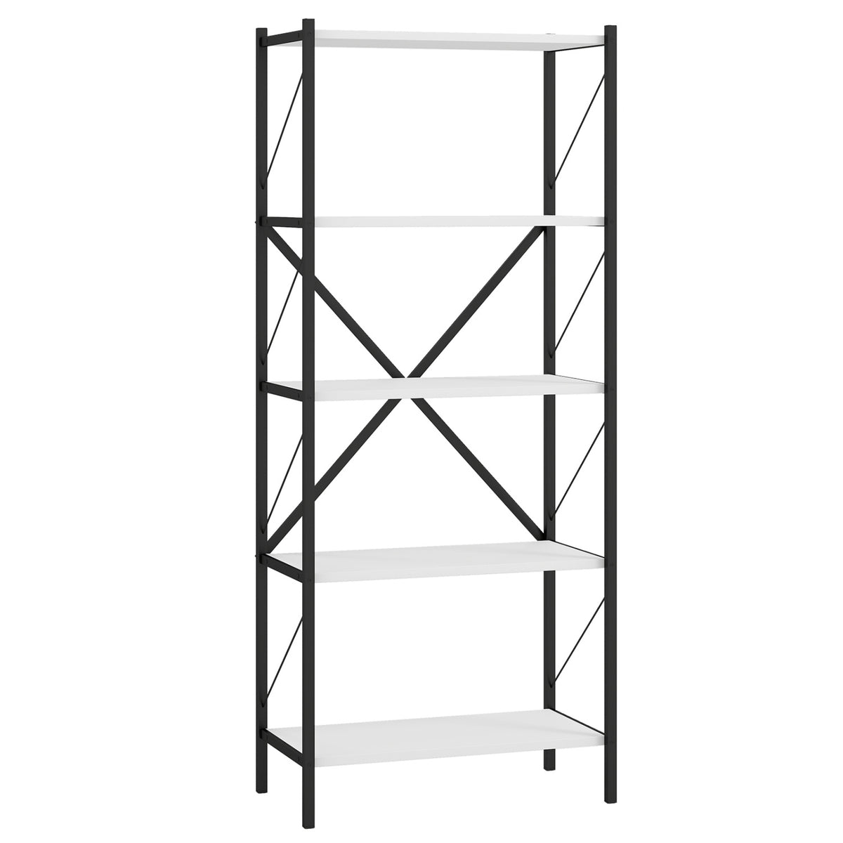 5-Tier Tall Bookshelf Industrial Bookcase with Heavy-Duty Metal Frame Modern Storage