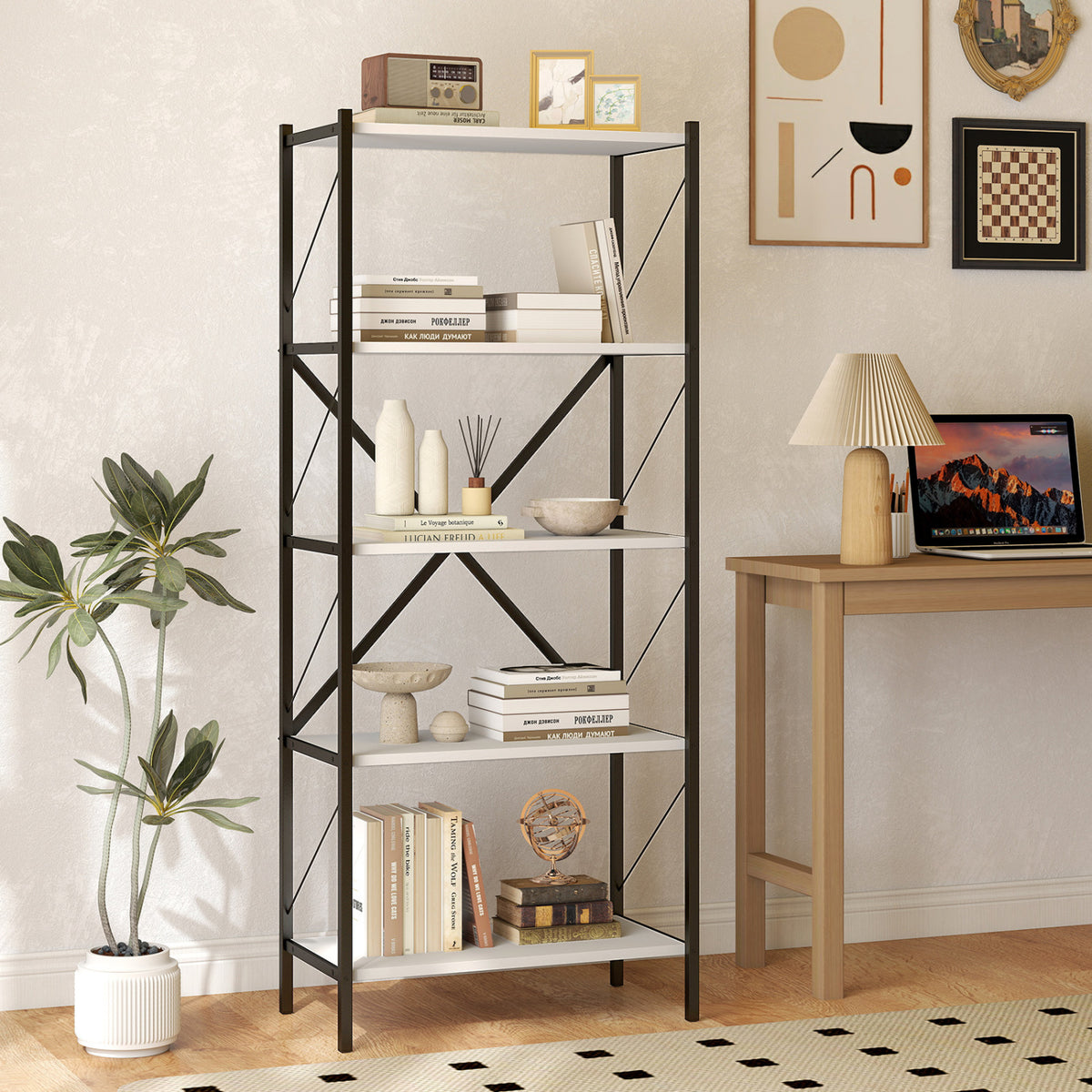 5-Tier Tall Bookshelf Industrial Bookcase with Heavy-Duty Metal Frame Modern Storage