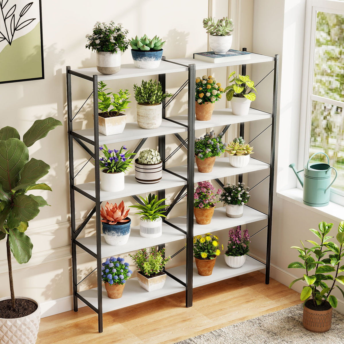 5-Tier Tall Bookshelf Industrial Bookcase with Heavy-Duty Metal Frame Modern Storage
