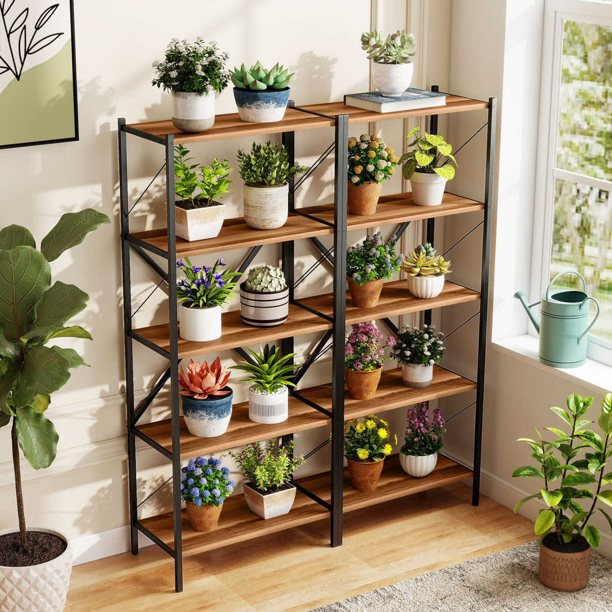 5-Tier Tall Bookshelf Industrial Bookcase with Heavy-Duty Metal Frame Modern Storage