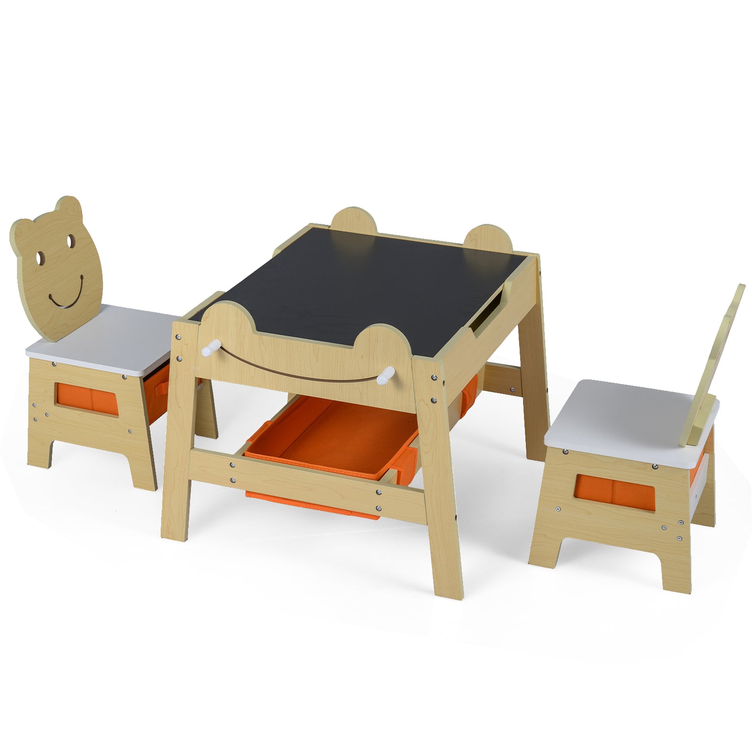 5-in-1 Toddler Table and 2 Chairs Cute Art Desk Set with Reversible Chalkboard Whiteboard
