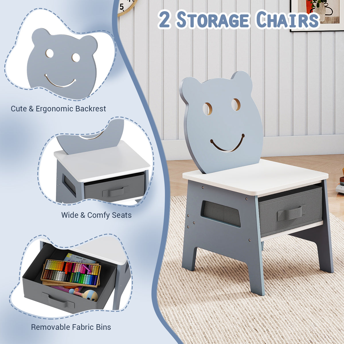 5-in-1 Toddler Table and 2 Chairs Cute Art Desk Set with Reversible Chalkboard Whiteboard