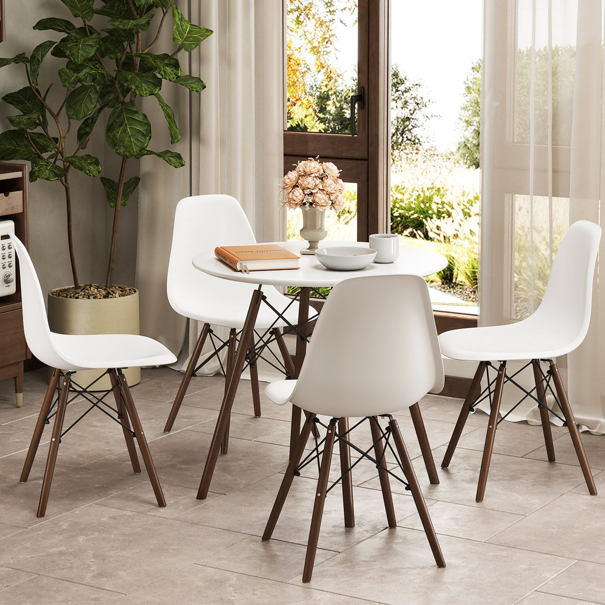 5 Pieces Table Set With Solid Wood Leg For Dining Room