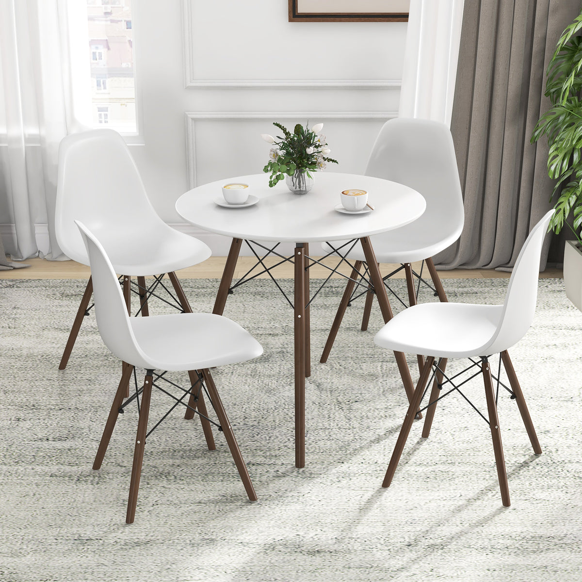 5 Pieces Table Set With Solid Wood Leg For Dining Room
