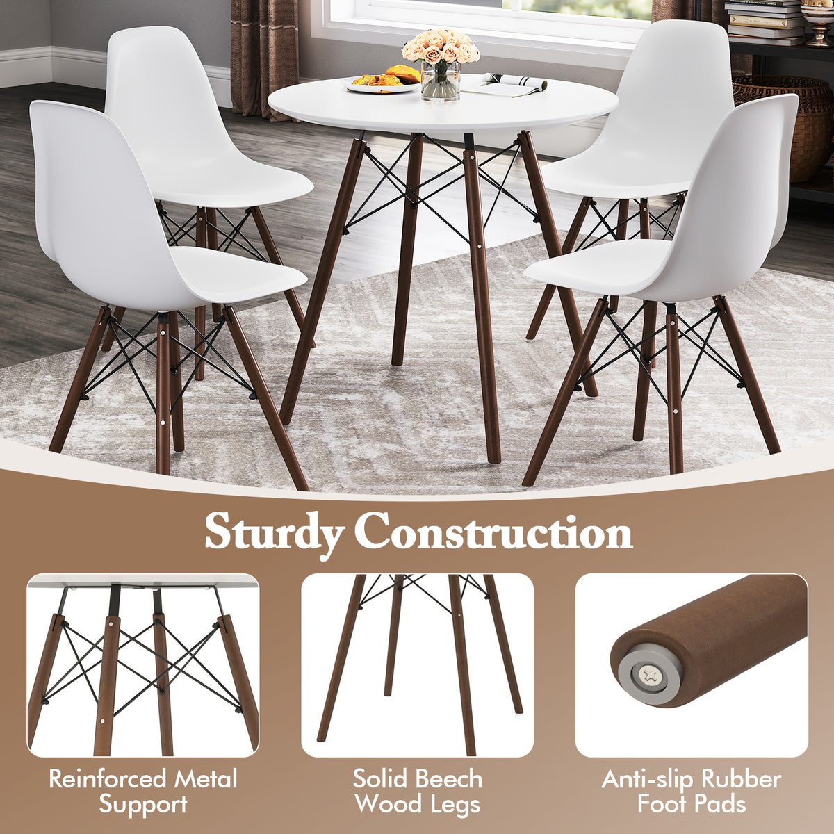 5 Pieces Table Set With Solid Wood Leg For Dining Room