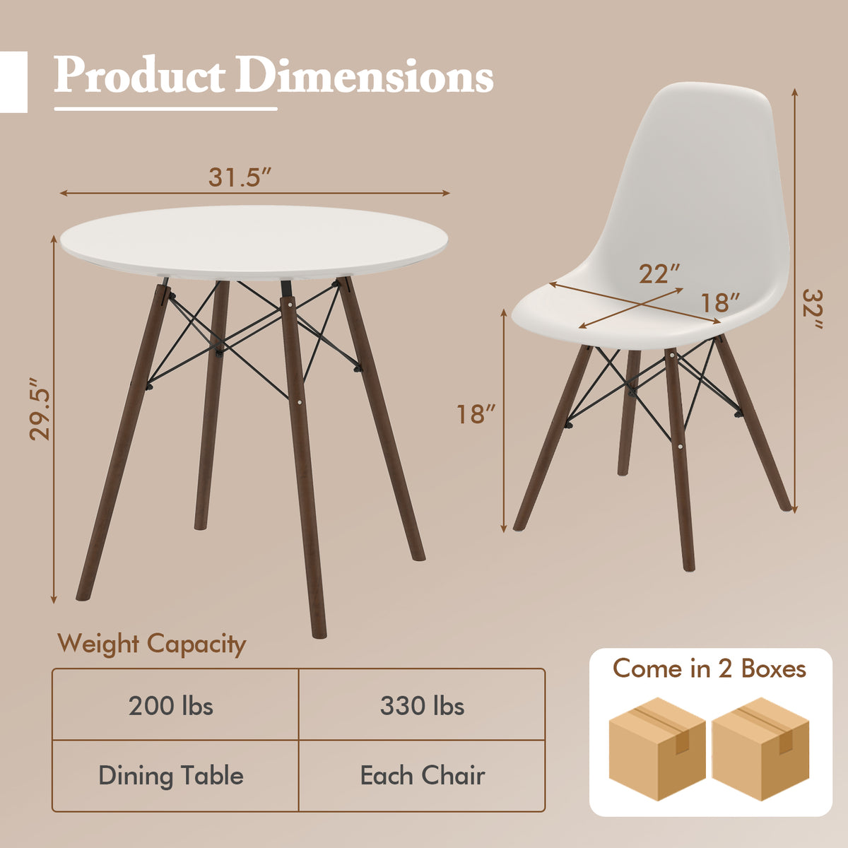 5 Pieces Table Set With Solid Wood Leg For Dining Room
