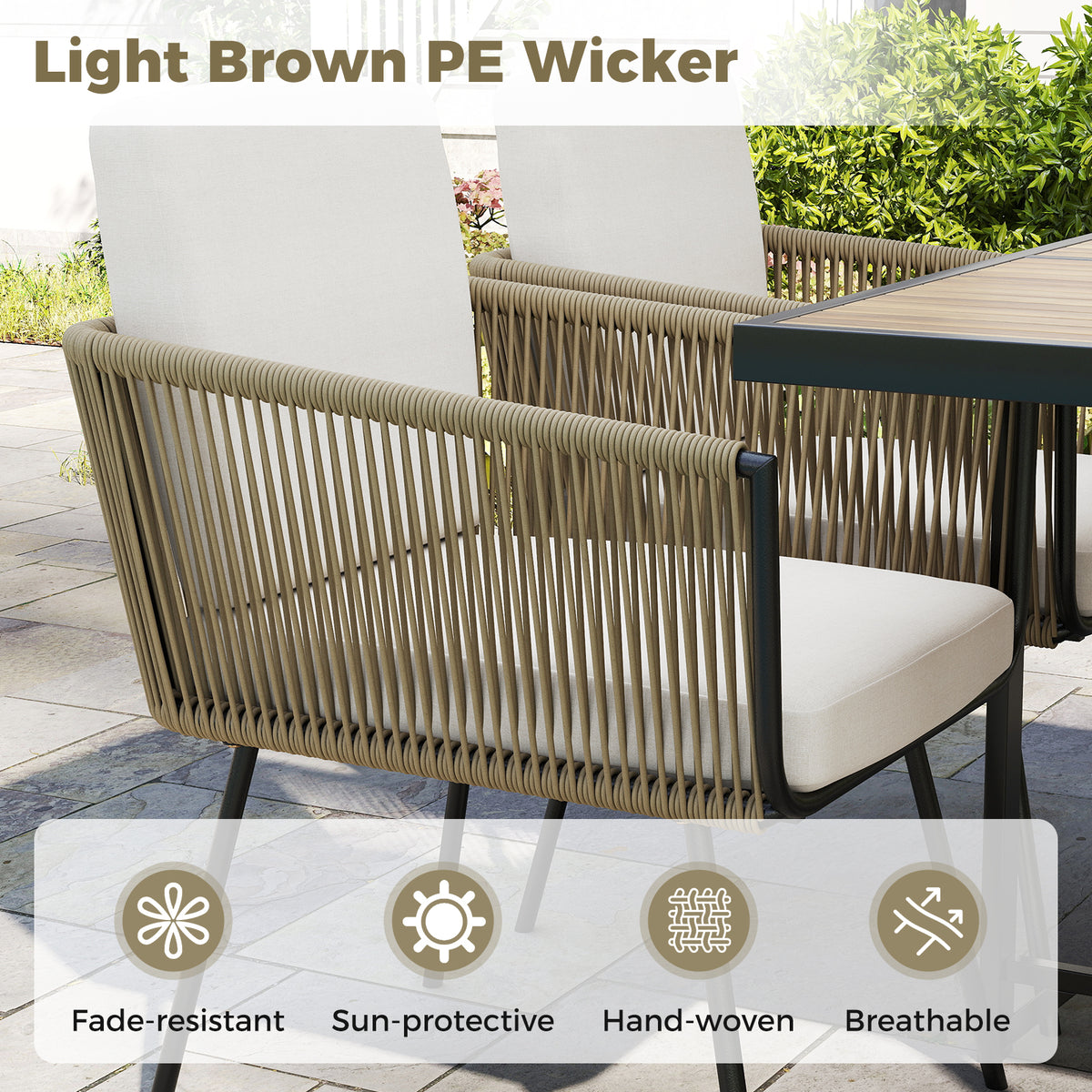 5 Pieces Patio Dining Set with Acacia Wood Tabletop