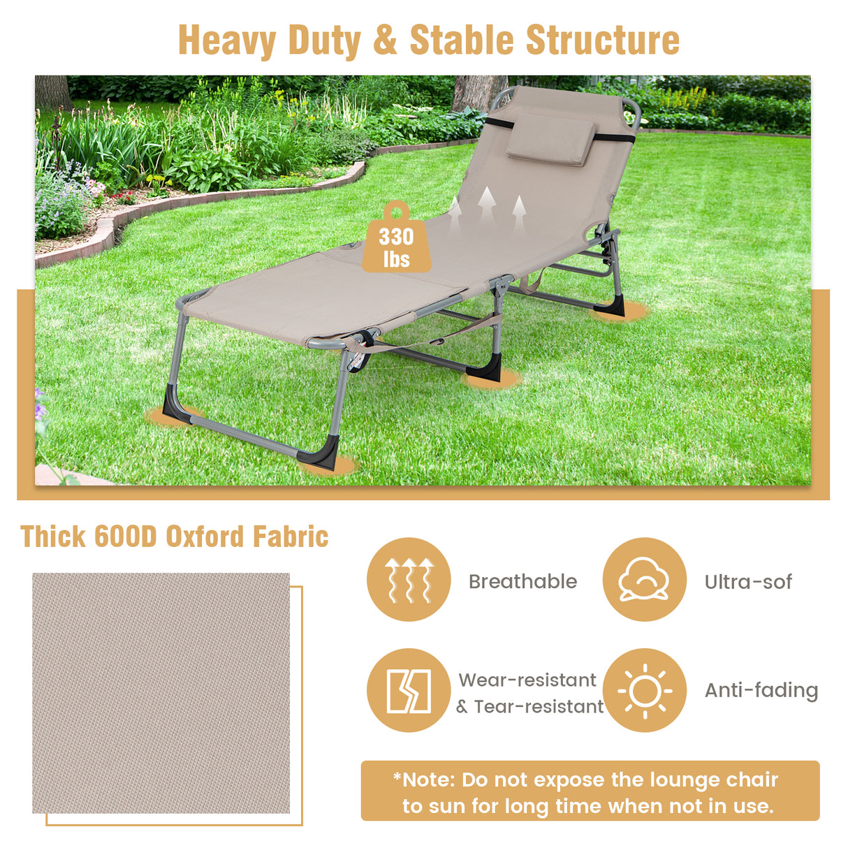 5-position Outdoor Folding Chaise Lounge Chair